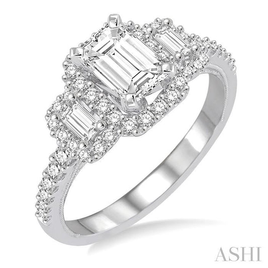 ASHI Emerald Shape Semi-Mount Halo Diamond Engagement Ring 243C3PPFGWG-SM