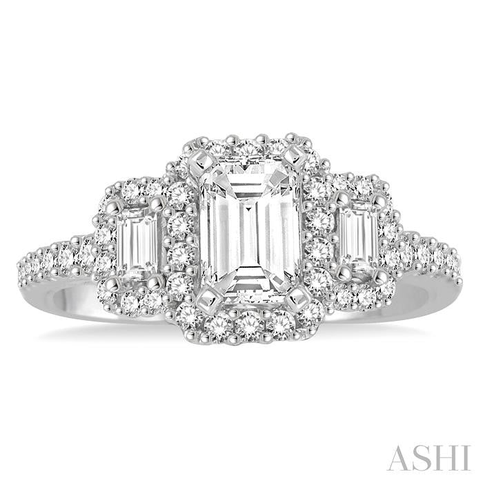 ASHI Emerald Shape Semi-Mount Halo Diamond Engagement Ring 243C3PPFGWG-SM