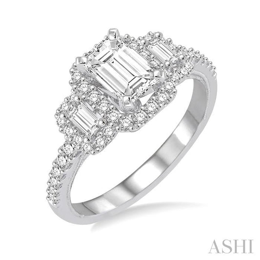 ASHI Emerald Shape Halo Diamond Engagement Ring 243C3PPFHWG-LE