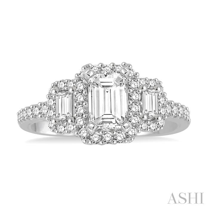 ASHI Emerald Shape Semi-Mount Halo Diamond Engagement Ring 243C5PPFGWG-SM