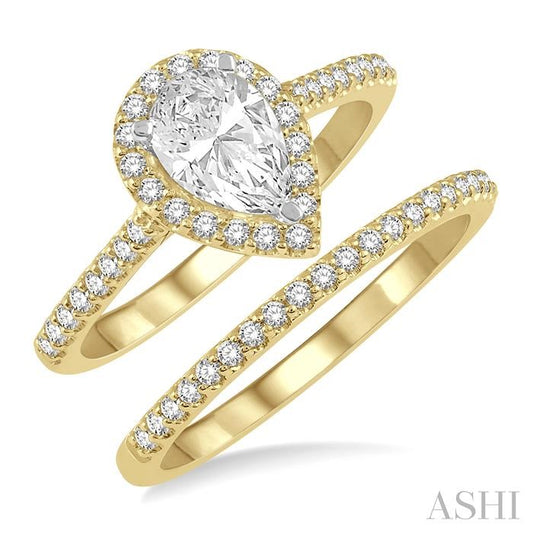 ASHI Pear Shape Halo Diamond Wedding Set 243G3PPFHYW-WS