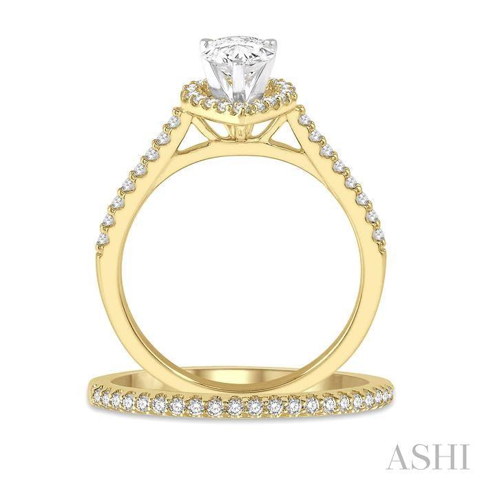 ASHI Pear Shape Halo Diamond Wedding Set 243G3PPFHYW-WS