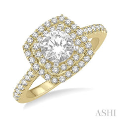 ASHI Cushion Shape Semi-Mount Halo Diamond Engagement Ring 243H6PPFHYW-SM-RD