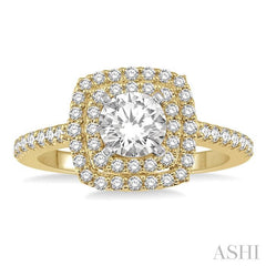 ASHI Cushion Shape Semi-Mount Halo Diamond Engagement Ring 243H6PPFHYW-SM-RD