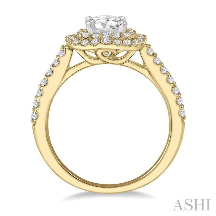 ASHI Cushion Shape Semi-Mount Halo Diamond Engagement Ring 243H6PPFHYW-SM-RD