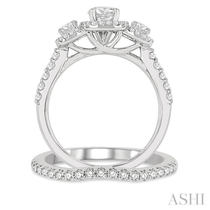 ASHI Cushion Shape Past Present & Future Halo Diamond Wedding Set 243M0PPFHWG-WS-1.25