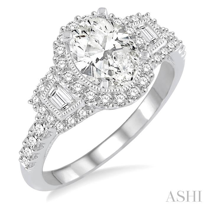 ASHI Oval Shape Semi-Mount Halo Diamond Engagement Ring 244A1PPFHWG-SM