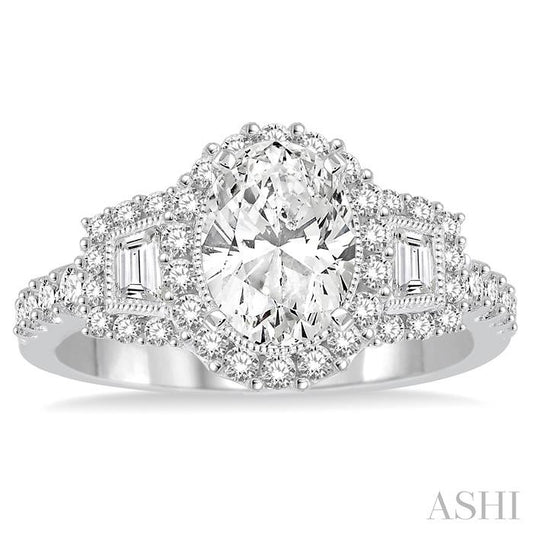 ASHI Oval Shape Semi-Mount Halo Diamond Engagement Ring 244A1PPFHWG-SM