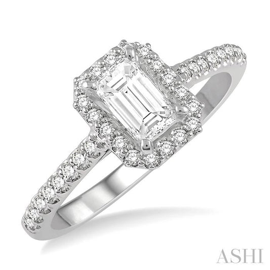 ASHI Emerald Shape Semi-Mount Halo Diamond Engagement Ring 244G8PPFGWG-SM