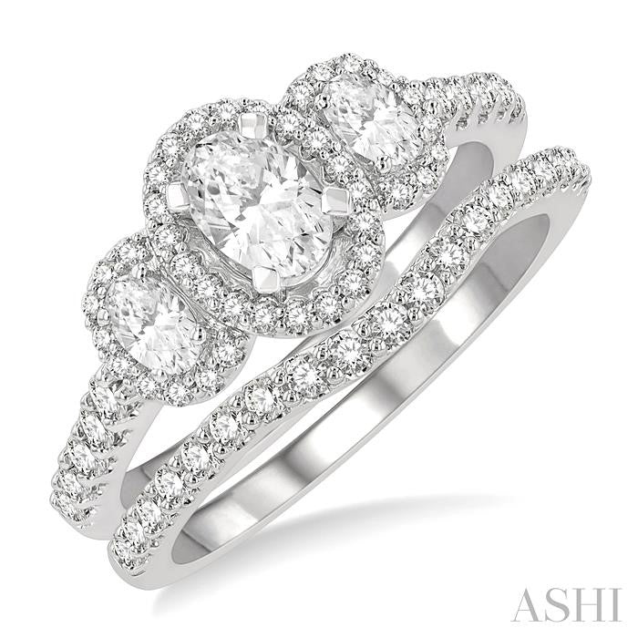 ASHI Oval Shape Past Present & Future Halo Diamond Wedding Set 244M0PPFHWG-WS-1.25
