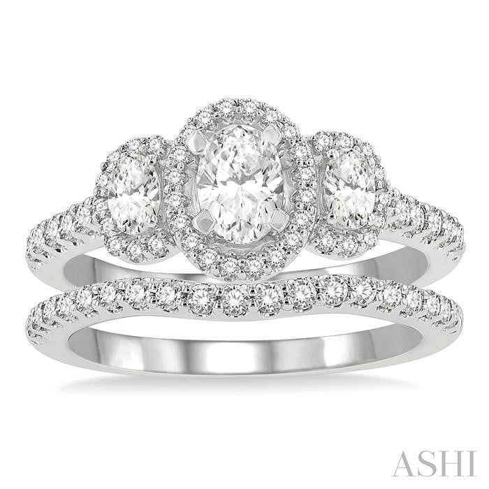 ASHI Oval Shape Past Present & Future Halo Diamond Wedding Set 244M0PPFHWG-WS-1.25
