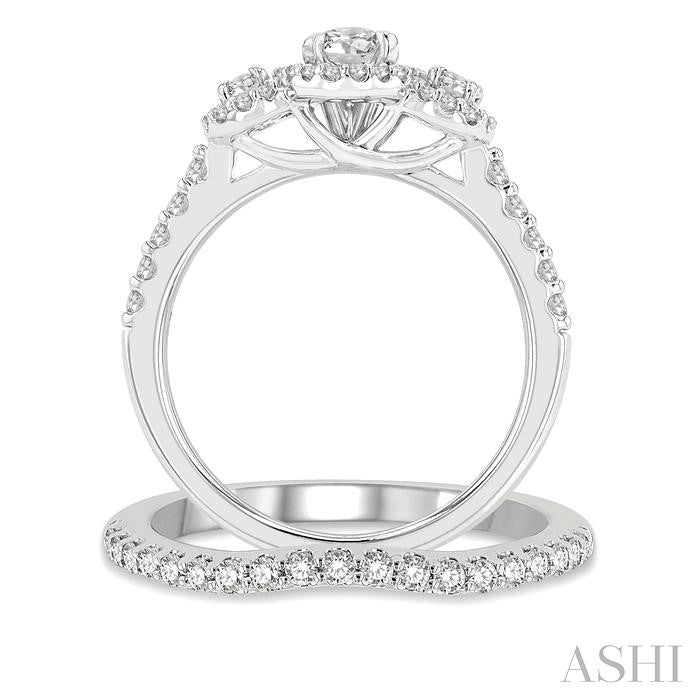 ASHI Oval Shape Past Present & Future Halo Diamond Wedding Set 244M0PPFHWG-WS-1.25