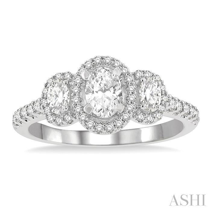 ASHI Oval Shape Past Present & Future Halo Diamond Engagement Ring 244M1PPFGWG-LE