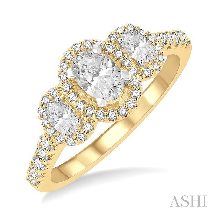 ASHI Oval Shape Past Present & Future Halo Diamond Engagement Ring 244M1PPFGYW-LE