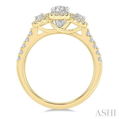 ASHI Oval Shape Past Present & Future Halo Diamond Engagement Ring 244M1PPFGYW-LE
