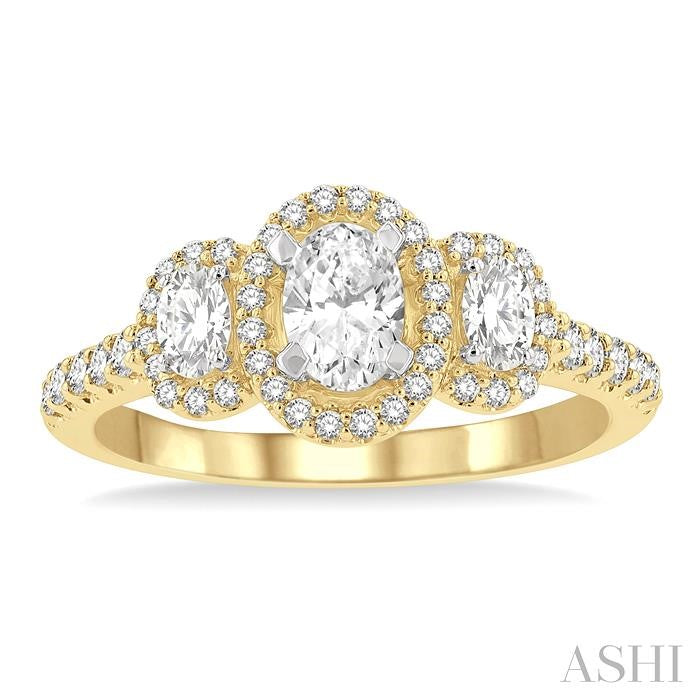 ASHI Oval Shape Past Present & Future Semi-Mount Halo Diamond Engagement Ring 244M3PPFGYW-SM