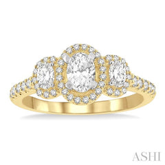 ASHI Oval Shape Past Present & Future Semi-Mount Halo Diamond Engagement Ring 244M3PPFGYW-SM
