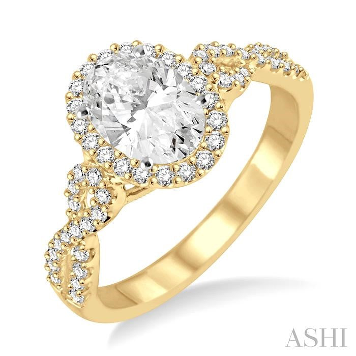ASHI Oval Shape Semi-Mount Halo Diamond Engagement Ring 245C6PPFGYW-SM