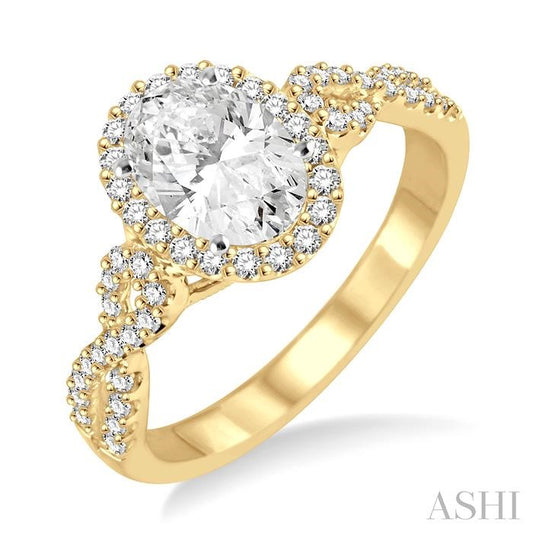 ASHI Oval Shape Semi-Mount Halo Diamond Engagement Ring 245C6PPFGYW-SM