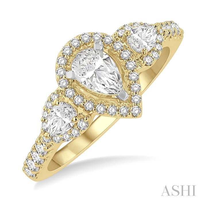 ASHI Pear Shape Past Present & Future Semi-Mount Halo Diamond Engagement Ring 245M3PPFHYW-SM
