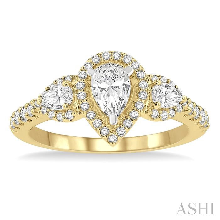 ASHI Pear Shape Past Present & Future Semi-Mount Halo Diamond Engagement Ring 245M3PPFHYW-SM