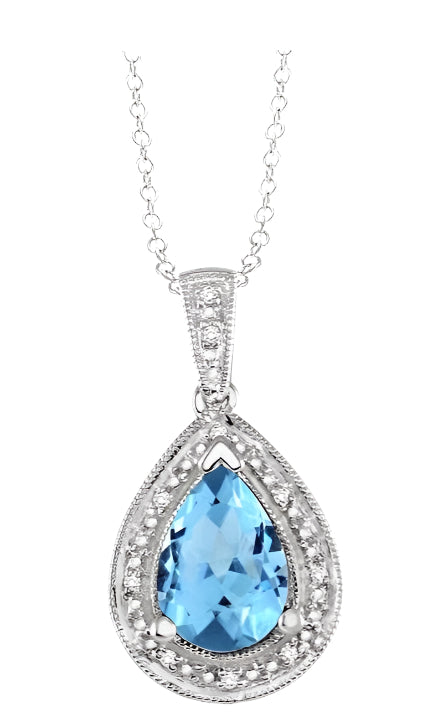 Parkplace Jewelers Silver Pear Shape Gemstone & Diamond Pendant 88118PPSSBTSLPD