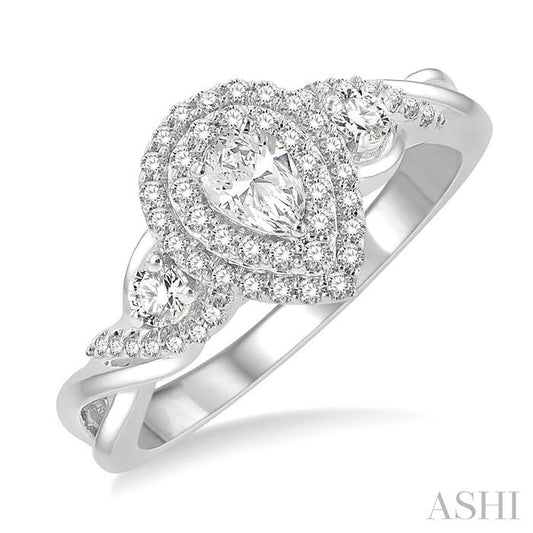 ASHI Pear Shape Halo Diamond Engagement Ring 250M3PPFHWG-LE