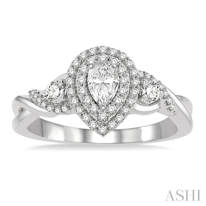 ASHI Pear Shape Halo Diamond Engagement Ring 250M3PPFHWG-LE