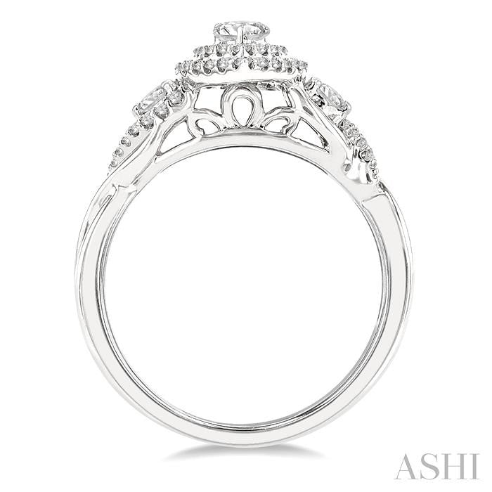ASHI Pear Shape Halo Diamond Engagement Ring 250M3PPFHWG-LE