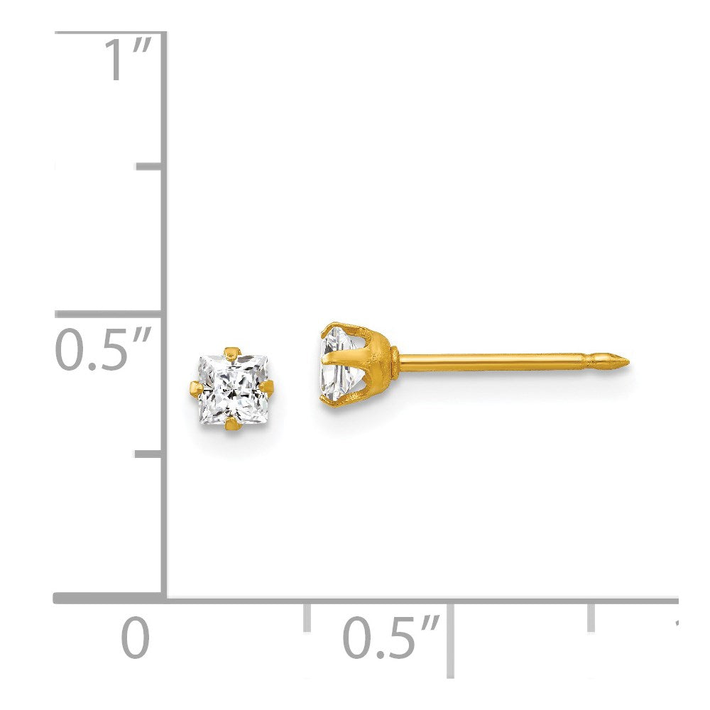 251E Inverness 18k 3mm Square CZ Earrings