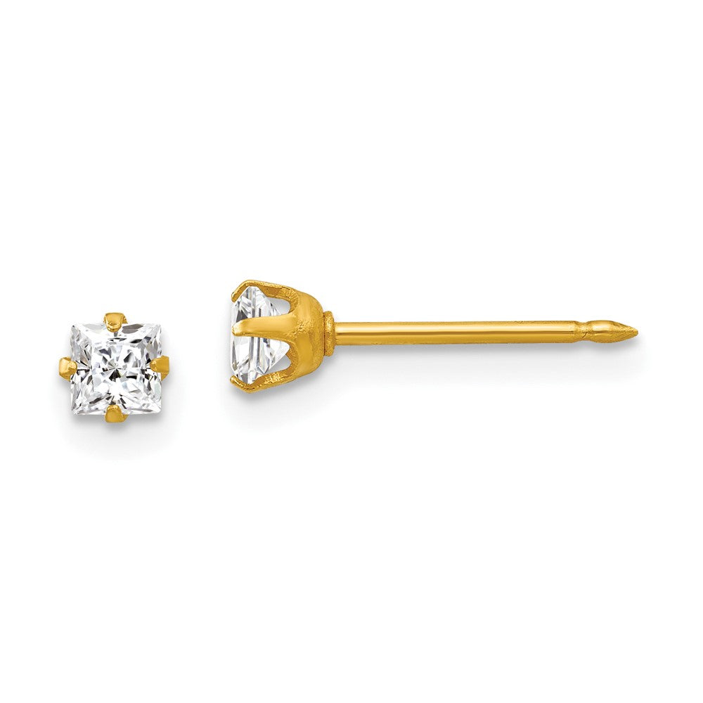 251E Inverness 18k 3mm Square CZ Earrings