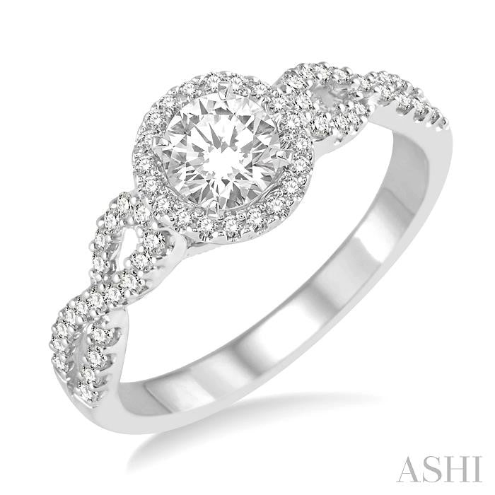 ASHI Round Shape Halo Diamond Engagement Ring 253E3PPFHWG-LE