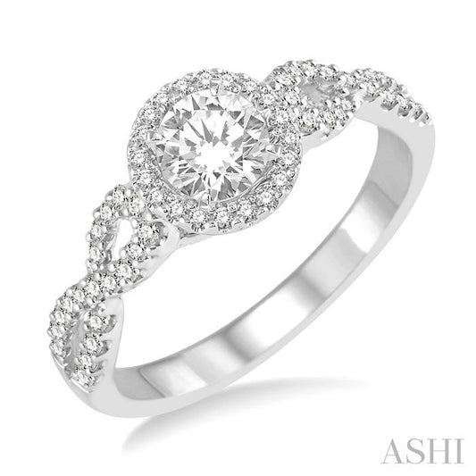 ASHI Round Shape Halo Diamond Engagement Ring 253E3PPFHWG-LE