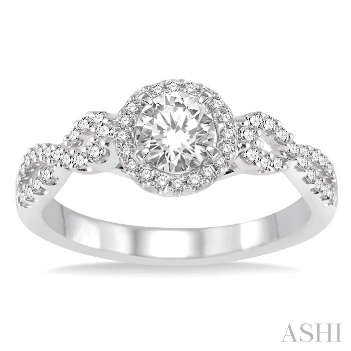 ASHI Round Shape Halo Diamond Engagement Ring 253E3PPFHWG-LE
