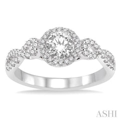 ASHI Round Shape Halo Diamond Engagement Ring 253E3PPFHWG-LE