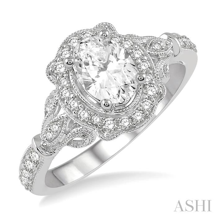 ASHI Oval Shape Semi-Mount Halo Diamond Engagement Ring 253F5PPFVWG-SM