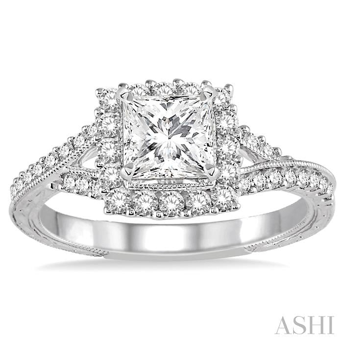 ASHI Princess Shape Semi-Mount Halo Diamond Engagement Ring 254D3PPFHWG-SM