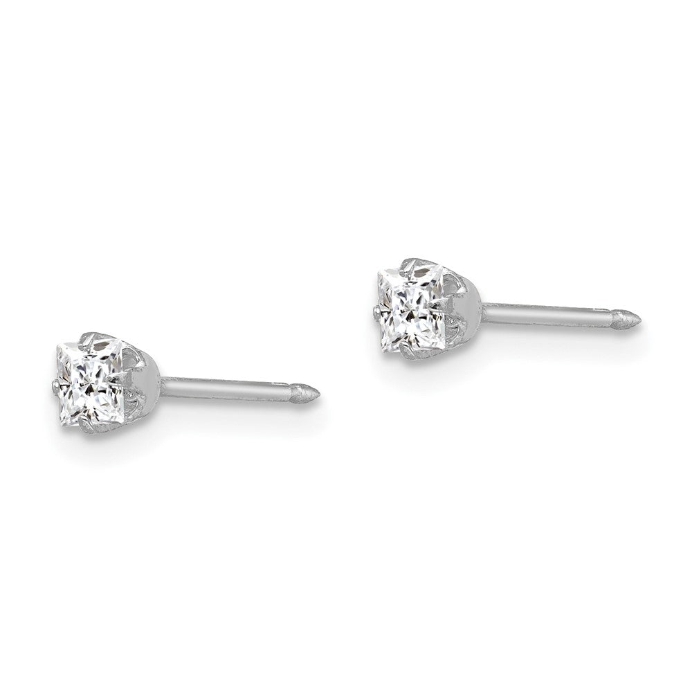 255E Inverness 18k White 3mm Square CZ Earrings