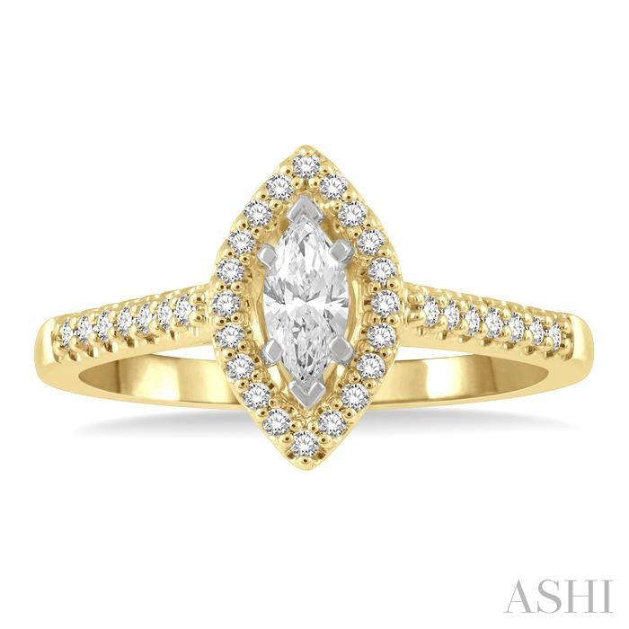 ASHI Marquise Shape Semi-Mount Halo Diamond Engagement Ring 255M7PPFGYW-SM