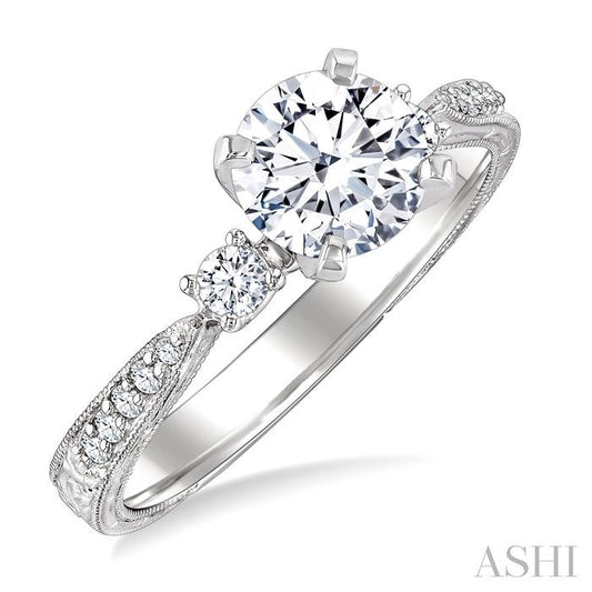 ASHI Round Shape Past Present & Future Semi-Mount Diamond Engagement Ring 25887PPFGWG-SM-0.20