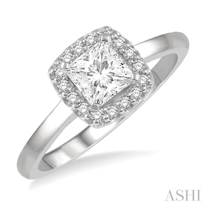 ASHI Princess Shape Semi-Mount Halo Diamond Engagement Ring 258L9PPFHWG-SM