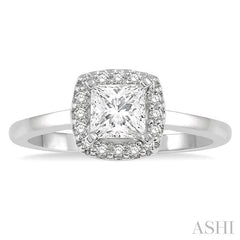 ASHI Princess Shape Semi-Mount Halo Diamond Engagement Ring 258L9PPFHWG-SM