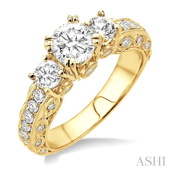 ASHI Round Shape Past Present & Future Semi-Mount Diamond Engagement Ring 25900PPFRYG-SM-1.15