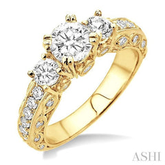 ASHI Round Shape Past Present & Future Semi-Mount Diamond Engagement Ring 25900PPFRYG-SM-1.15