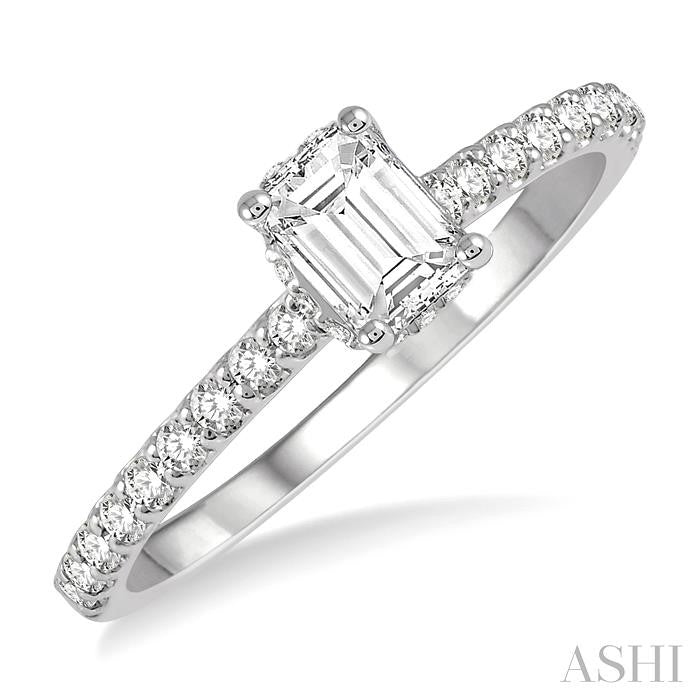 ASHI Emerald Shape Diamond Engagement Ring 259J4PPFGWG-LE-OC