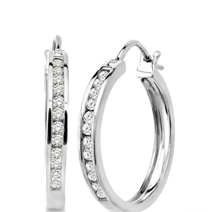 Parkplace Jewelers Channel Set Diamond Hoop Earrings 62083PPFNERWG