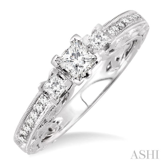 ASHI Princess Shape Past Present & Future Diamond Engagement Ring 26423PPFHWG-LE