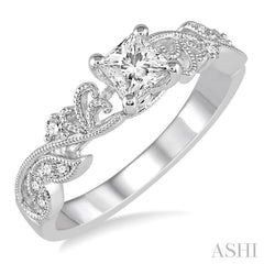 ASHI Princess Shape Semi-Mount Diamond Engagement Ring 265D9PPFHWG-SM