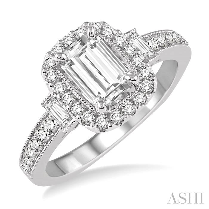 ASHI Emerald Shape Halo Diamond Engagement Ring 266E2PPFVWG-LE