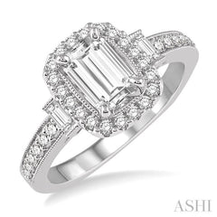 ASHI Emerald Shape Halo Diamond Engagement Ring 266E2PPFVWG-LE